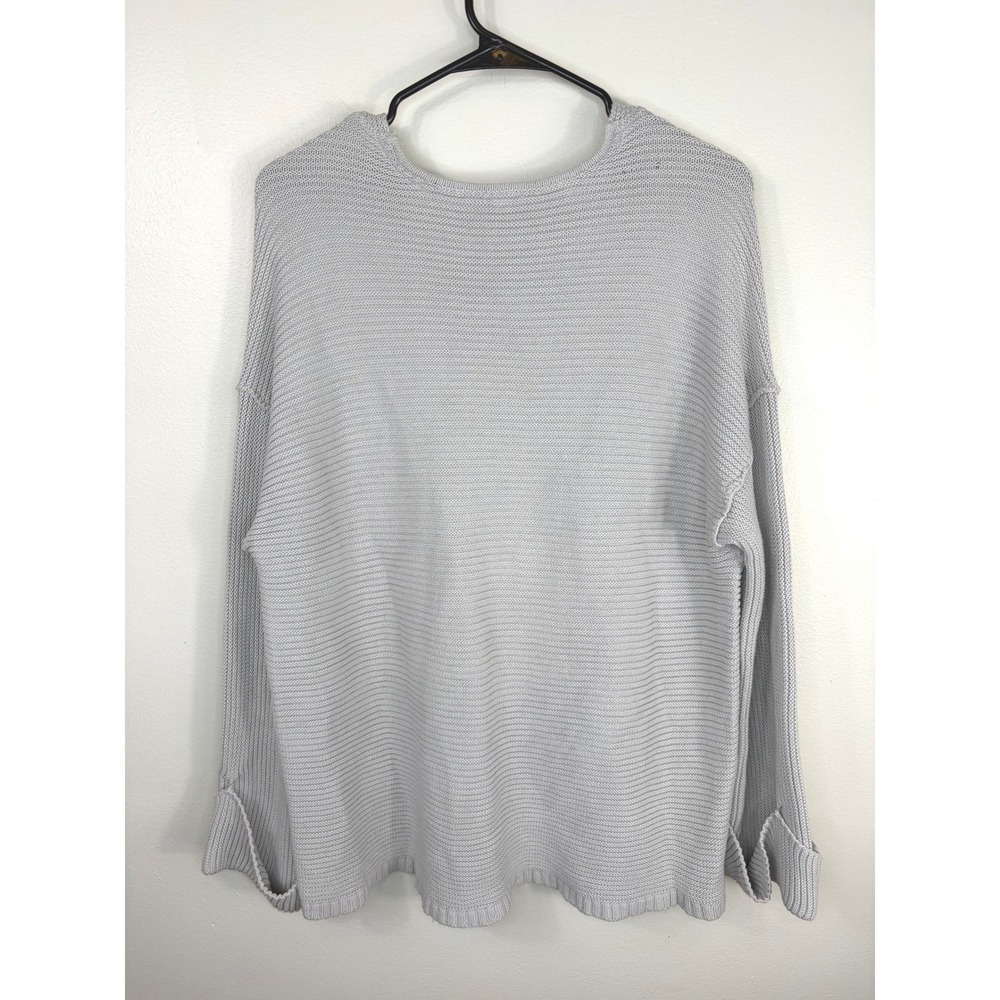 Free People La Brea Oversized V-neck Rib Knit Sweater Grey Women's Small Boho - Picture 2 of 6